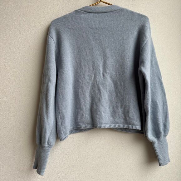 Reformation 100% Cashmere Varenne Blue Boxy Relaxed Cardigan Size Medium V Neck - Picture 5 of 7